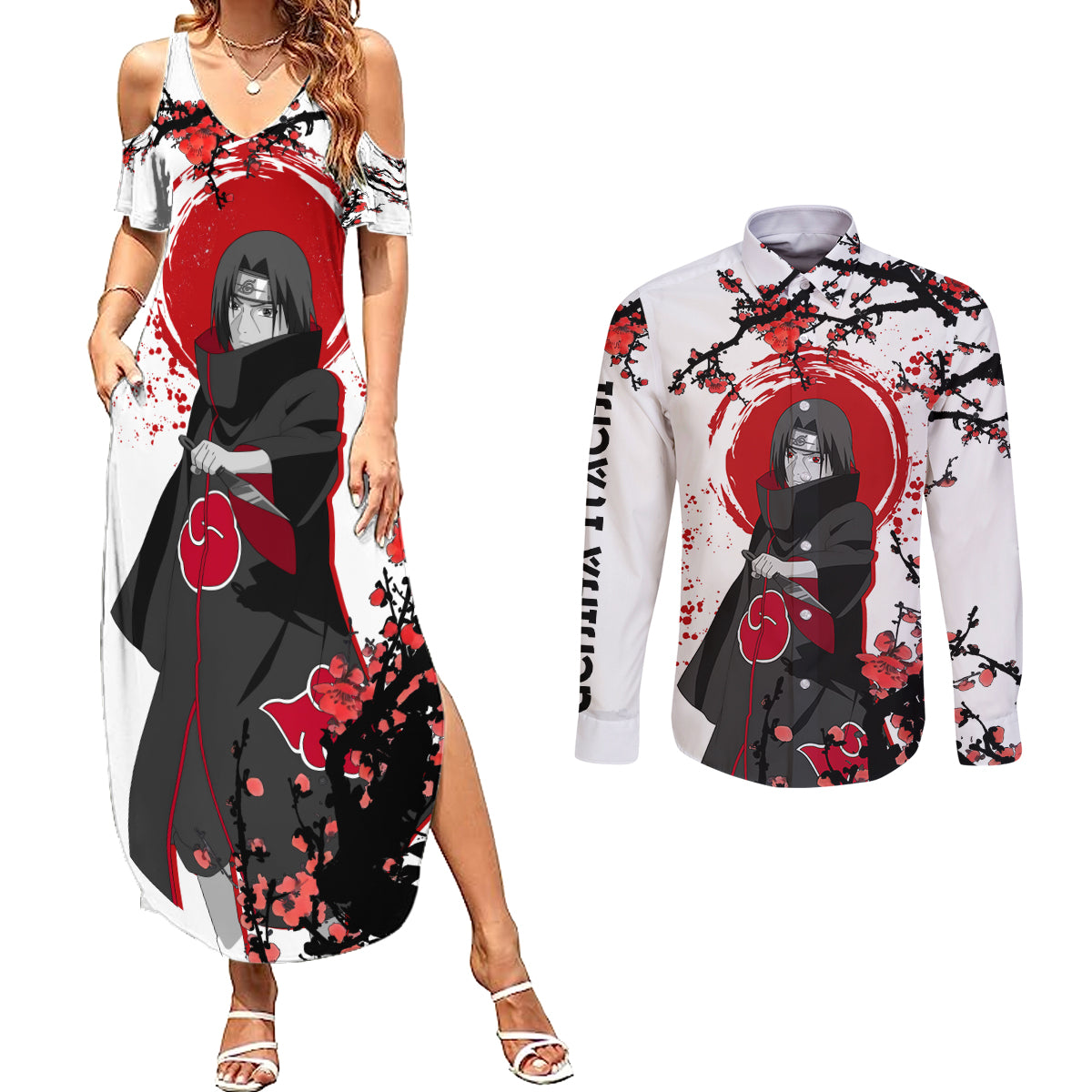 Uchiha Itachi - Anime Japan Style Couples Matching Summer Maxi Dress and Long Sleeve Button Shirt