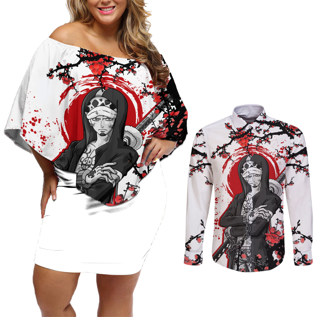 Trafalgar D Law - Japan Style Anime Couples Matching Off Shoulder Short Dress and Long Sleeve Button Shirt