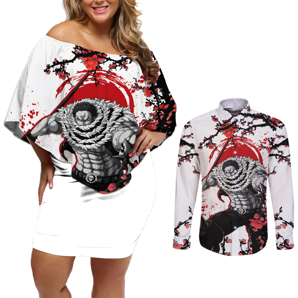 Charlotte Katakuri - Japan Style One Piece Anime Couples Matching Off Shoulder Short Dress and Long Sleeve Button Shirt