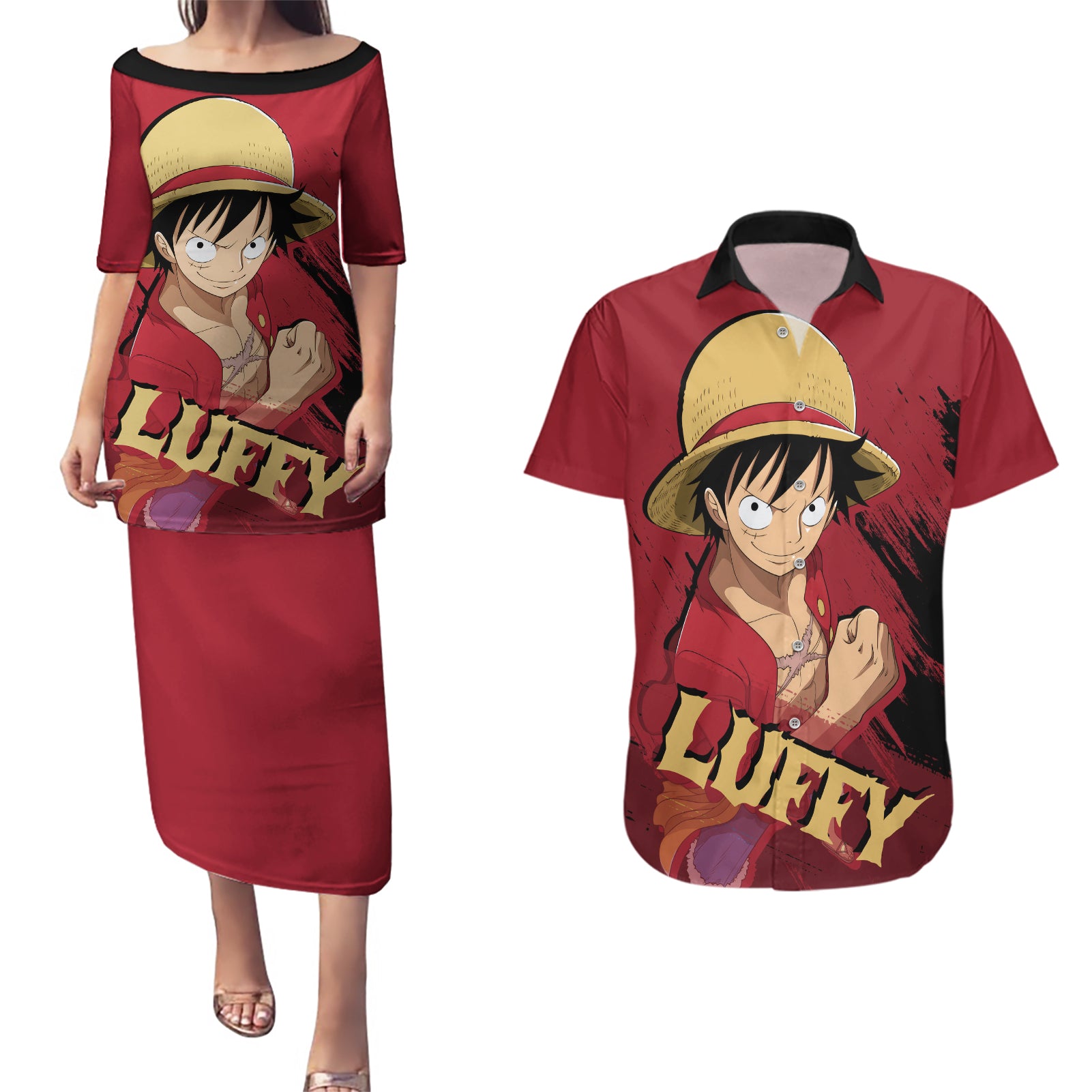 Monkey D Luffy - One Piece Anime Couples Matching Puletasi and Hawaiian Shirt