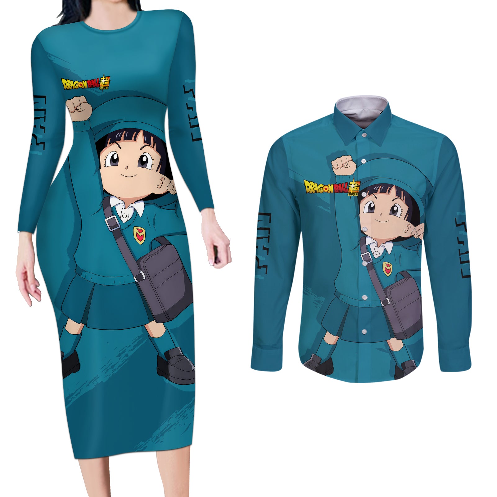 Pan Hoodie Super - Dragon Ball Couples Matching Long Sleeve Bodycon Dress and Long Sleeve Button Shirt