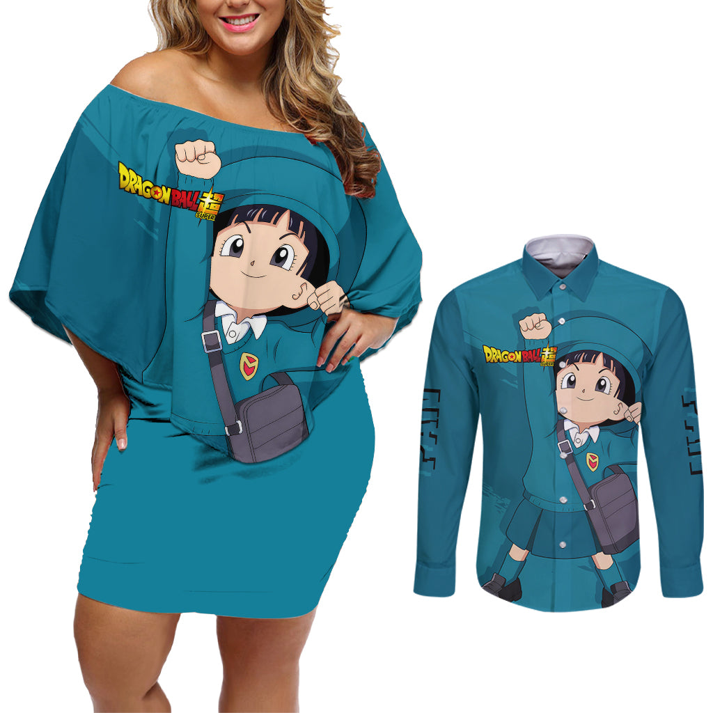 Pan Hoodie Super - Dragon Ball Couples Matching Off Shoulder Short Dress and Long Sleeve Button Shirt