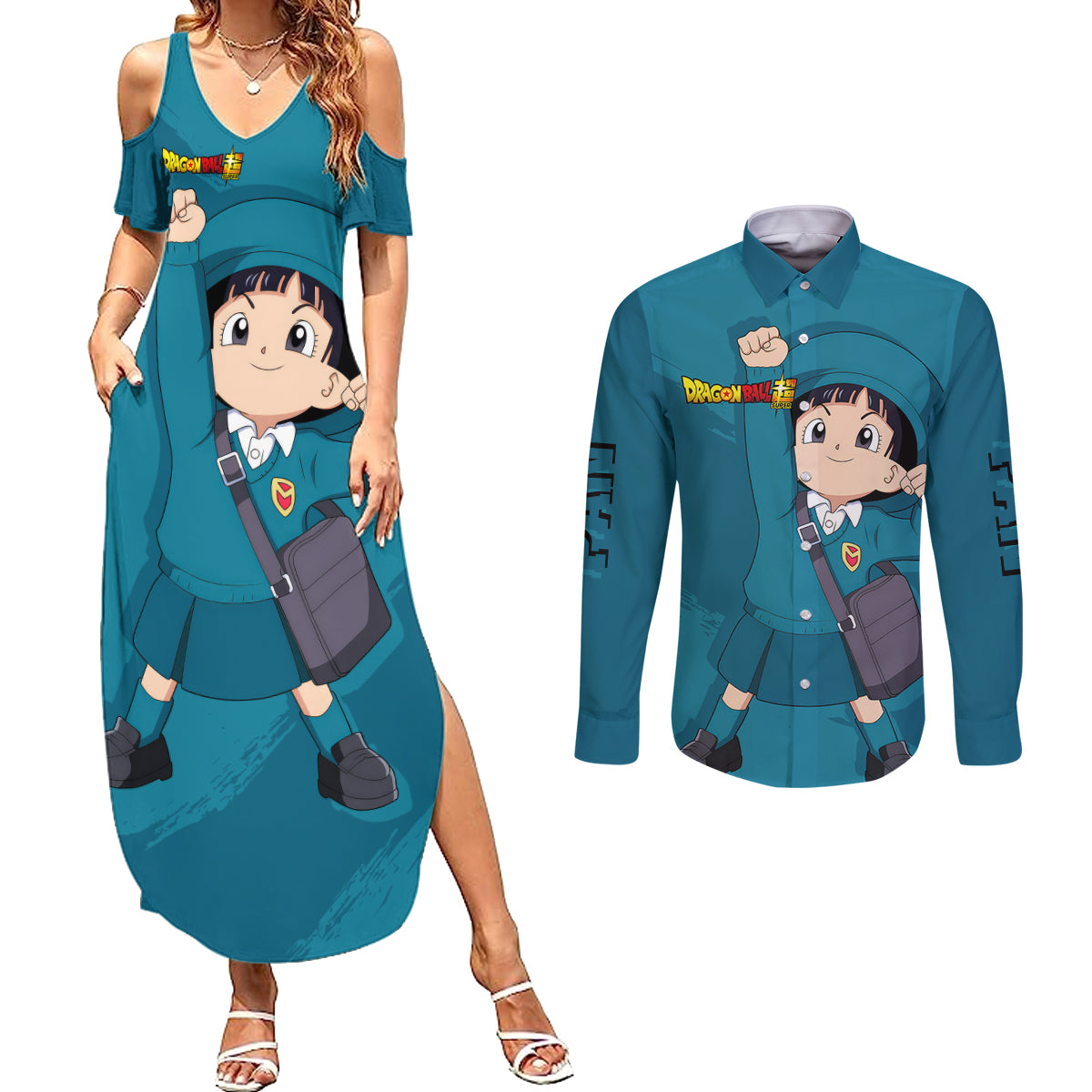 Pan Hoodie Super - Dragon Ball Couples Matching Summer Maxi Dress and Long Sleeve Button Shirt