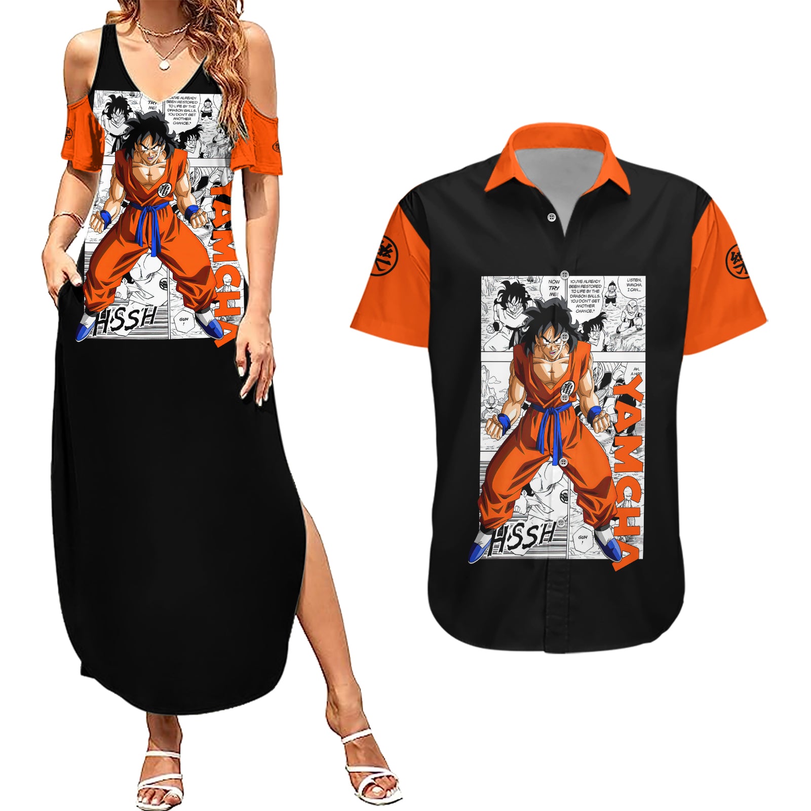 Yamcha - Dragonball Couples Matching Summer Maxi Dress and Hawaiian Shirt