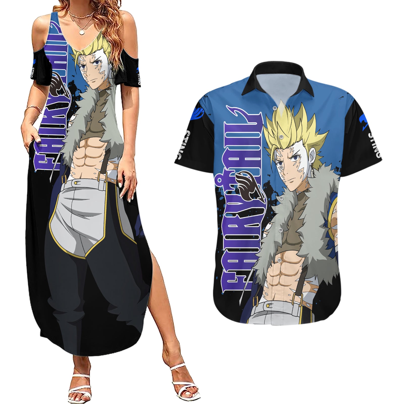 Sabertooth Sting Eucliffe Couples Matching Summer Maxi Dress and Hawaiian Shirt