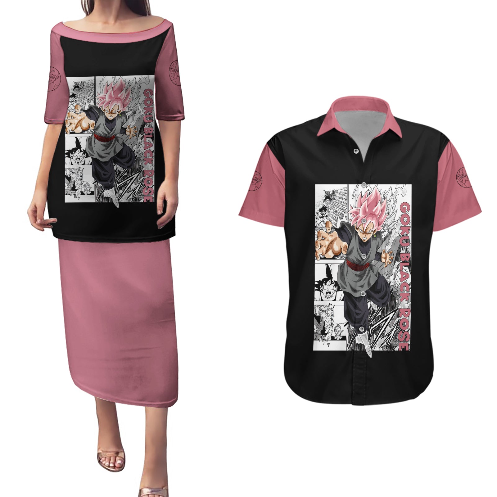 Goku Black Rose - Dragon Ball Anime Couples Matching Puletasi and Hawaiian Shirt