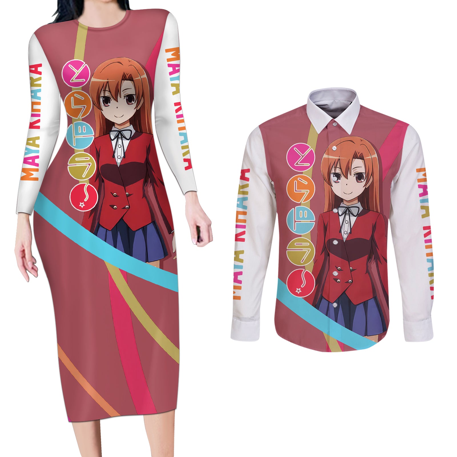 Maya Kihara Couples Matching Long Sleeve Bodycon Dress and Long Sleeve Button Shirt Toradora