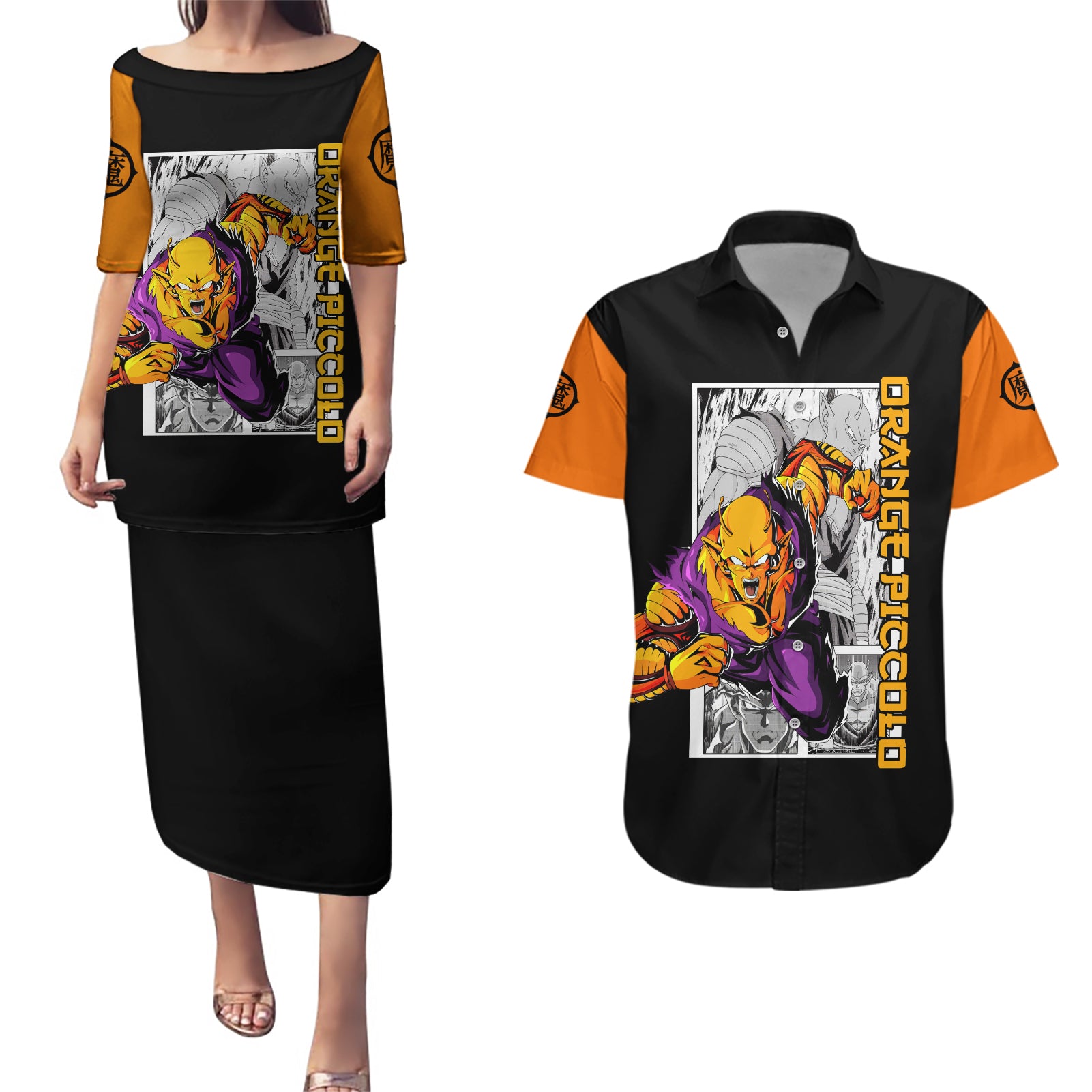 Orange Piccolo Couples Matching Puletasi and Hawaiian Shirt Dragon Ball Anime Mix Manga