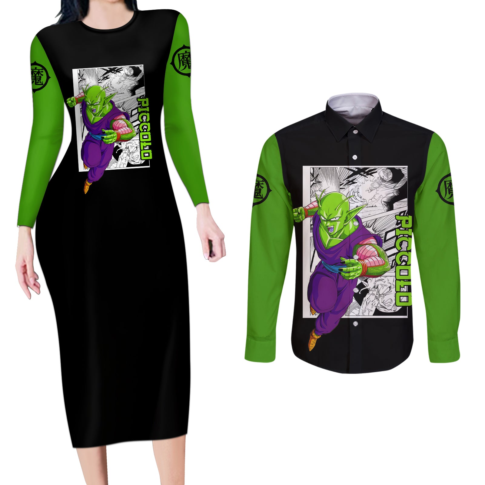 Piccolo Couples Matching Long Sleeve Bodycon Dress and Long Sleeve Button Shirt Dragon Ball Anime Mix Manga