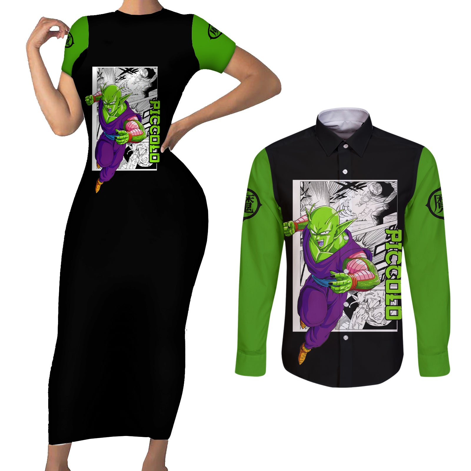 Piccolo Couples Matching Short Sleeve Bodycon Dress and Long Sleeve Button Shirt Dragon Ball Anime Mix Manga