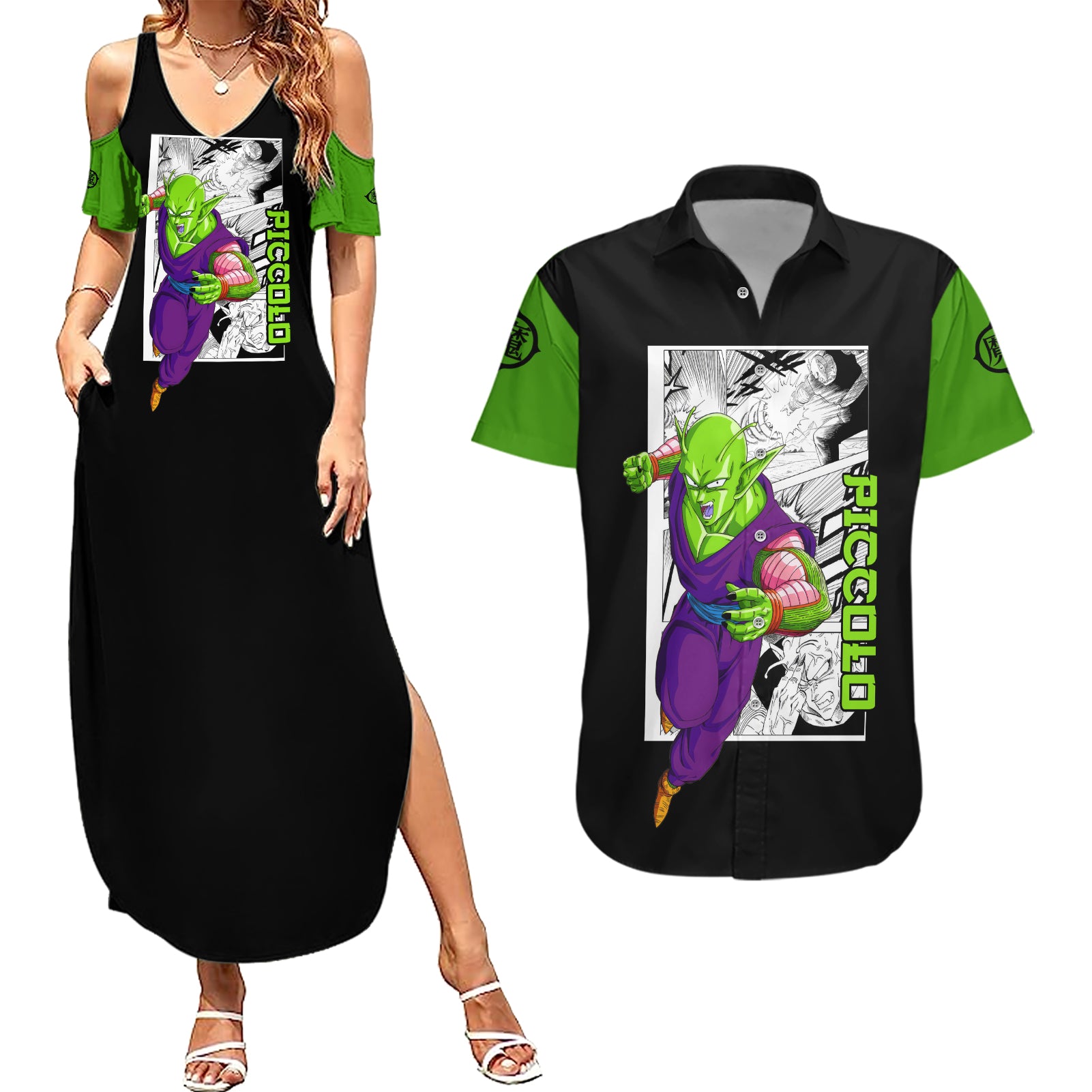 Piccolo Couples Matching Summer Maxi Dress and Hawaiian Shirt Dragon Ball Anime Mix Manga