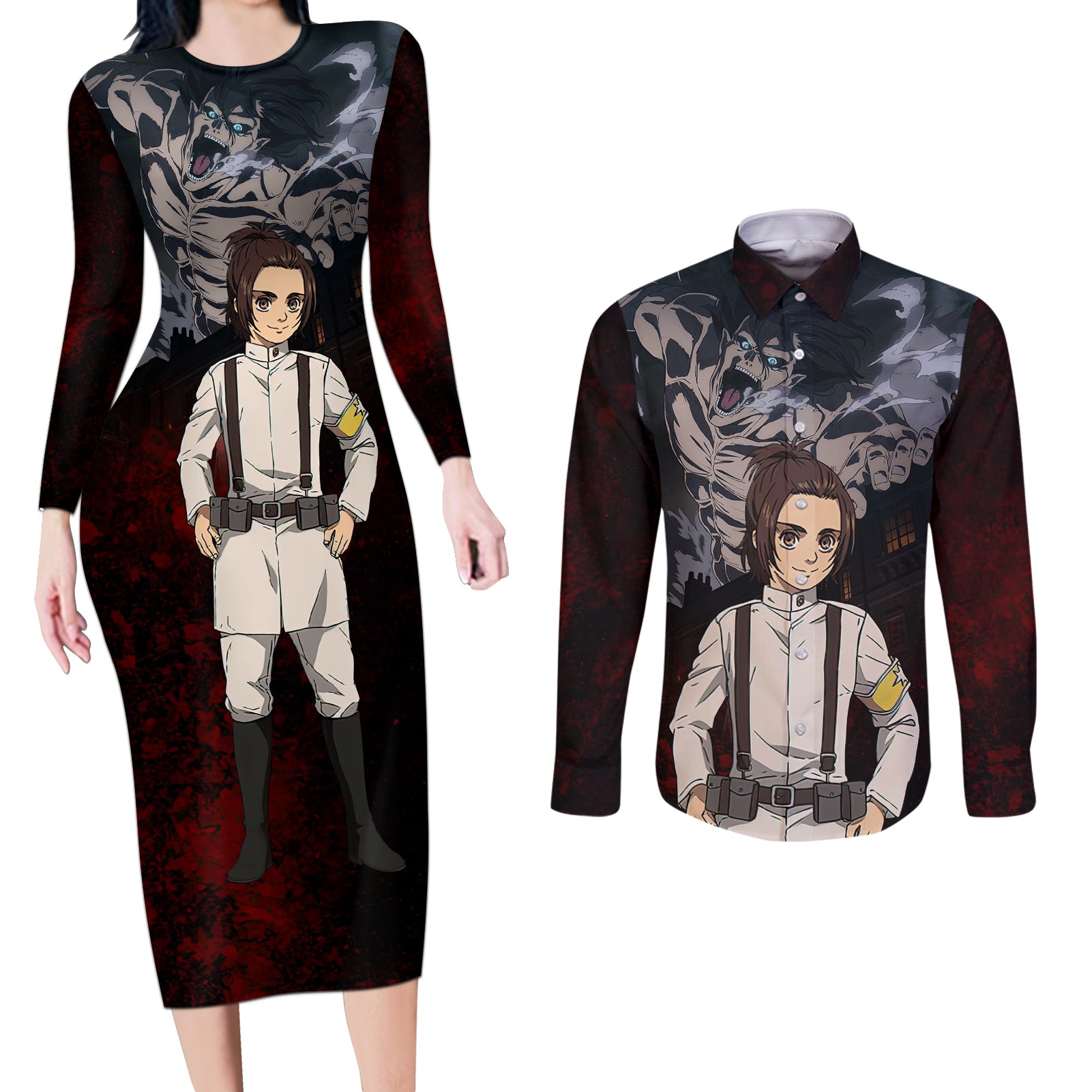 Gabi Braun Couples Matching Long Sleeve Bodycon Dress and Long Sleeve Button Shirt Attack On Titan