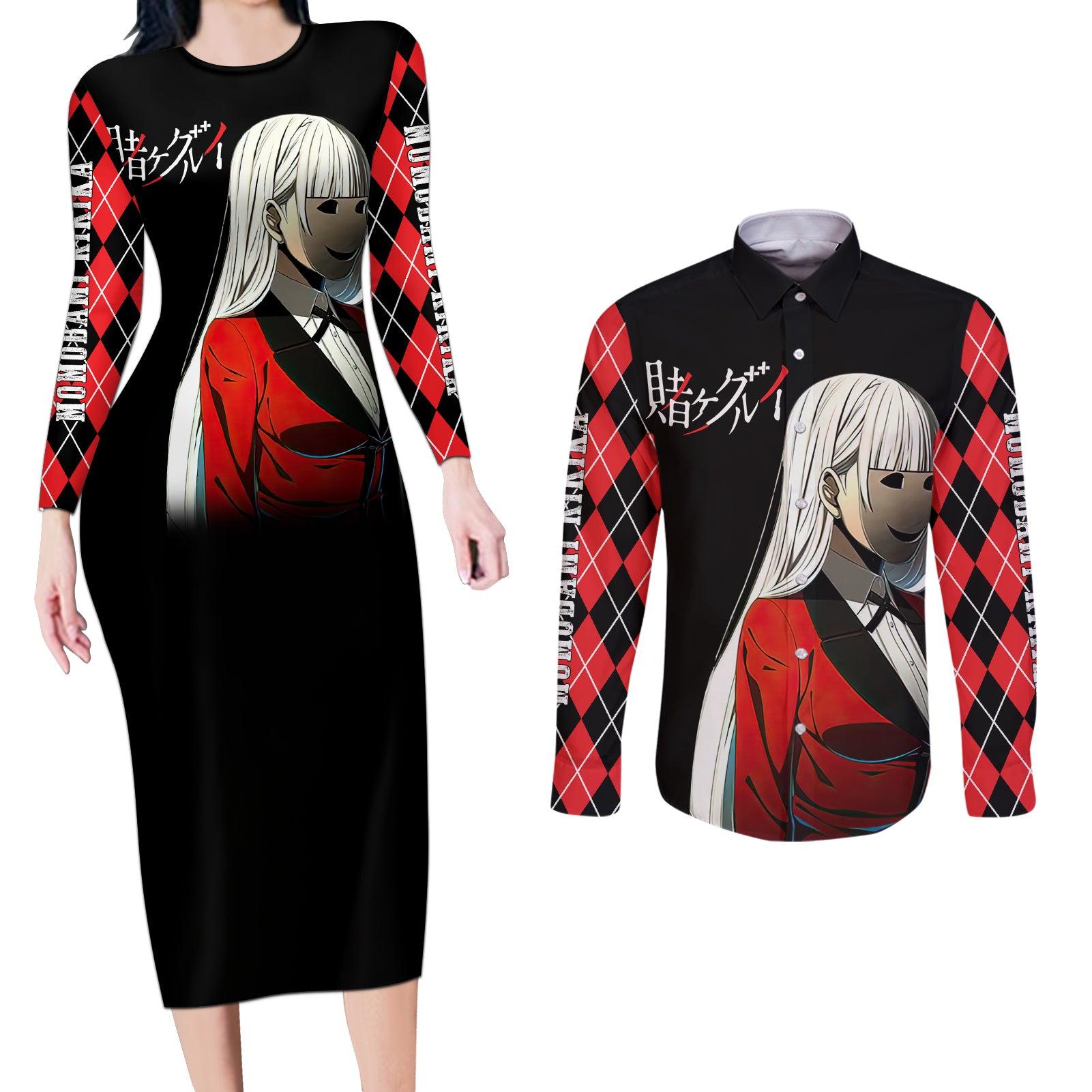 Ririka Momobami Couples Matching Long Sleeve Bodycon Dress and Long Sleeve Button Shirt Kakegurui