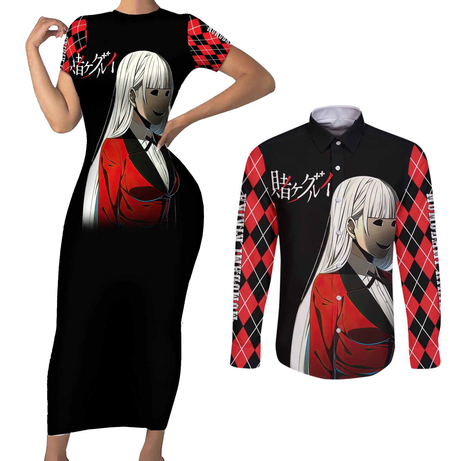 Ririka Momobami Couples Matching Short Sleeve Bodycon Dress and Long Sleeve Button Shirt Kakegurui