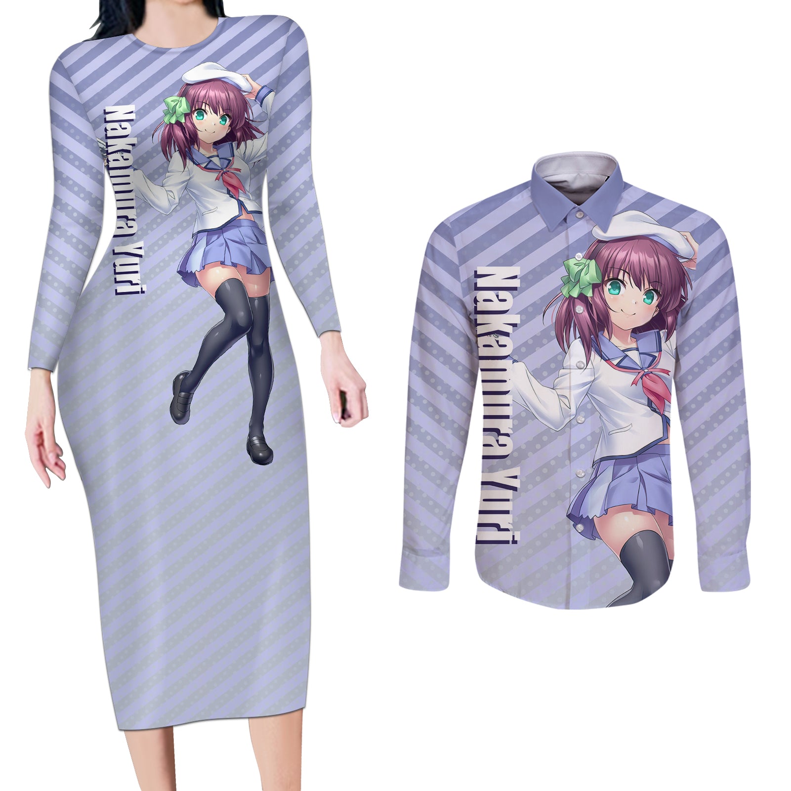 Nakamura Yuri Couples Matching Long Sleeve Bodycon Dress and Long Sleeve Button Shirt Angel Beast