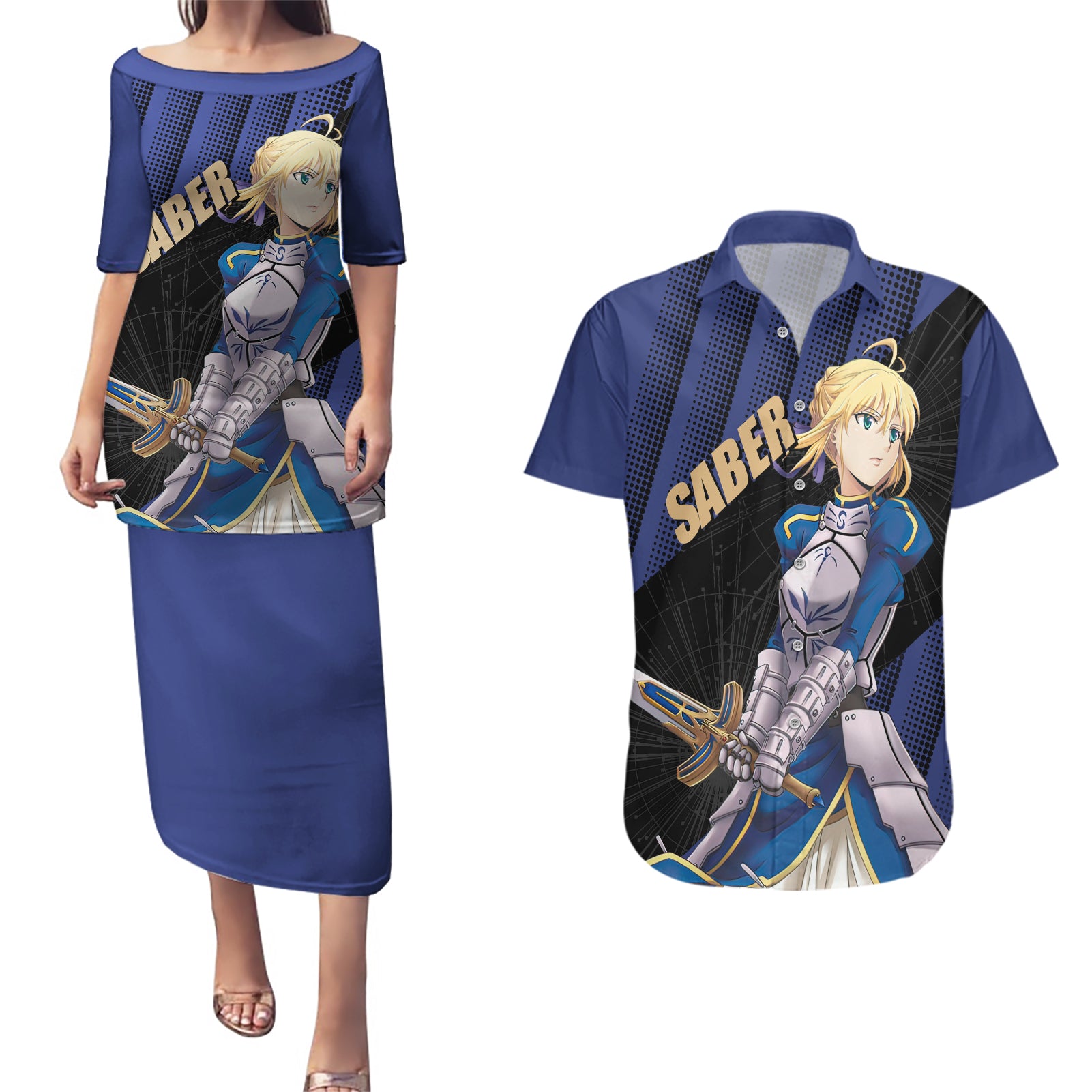 Saber Couples Matching Puletasi and Hawaiian Shirt Fate Stay Night