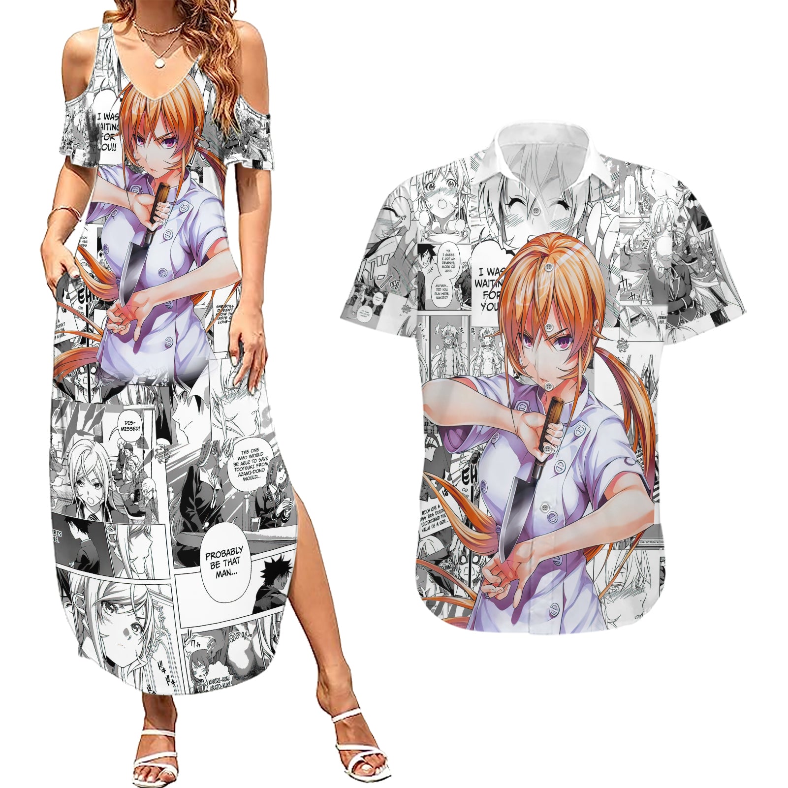 Nakiri Erina Couples Matching Summer Maxi Dress and Hawaiian Shirt Shokugeki no Soma