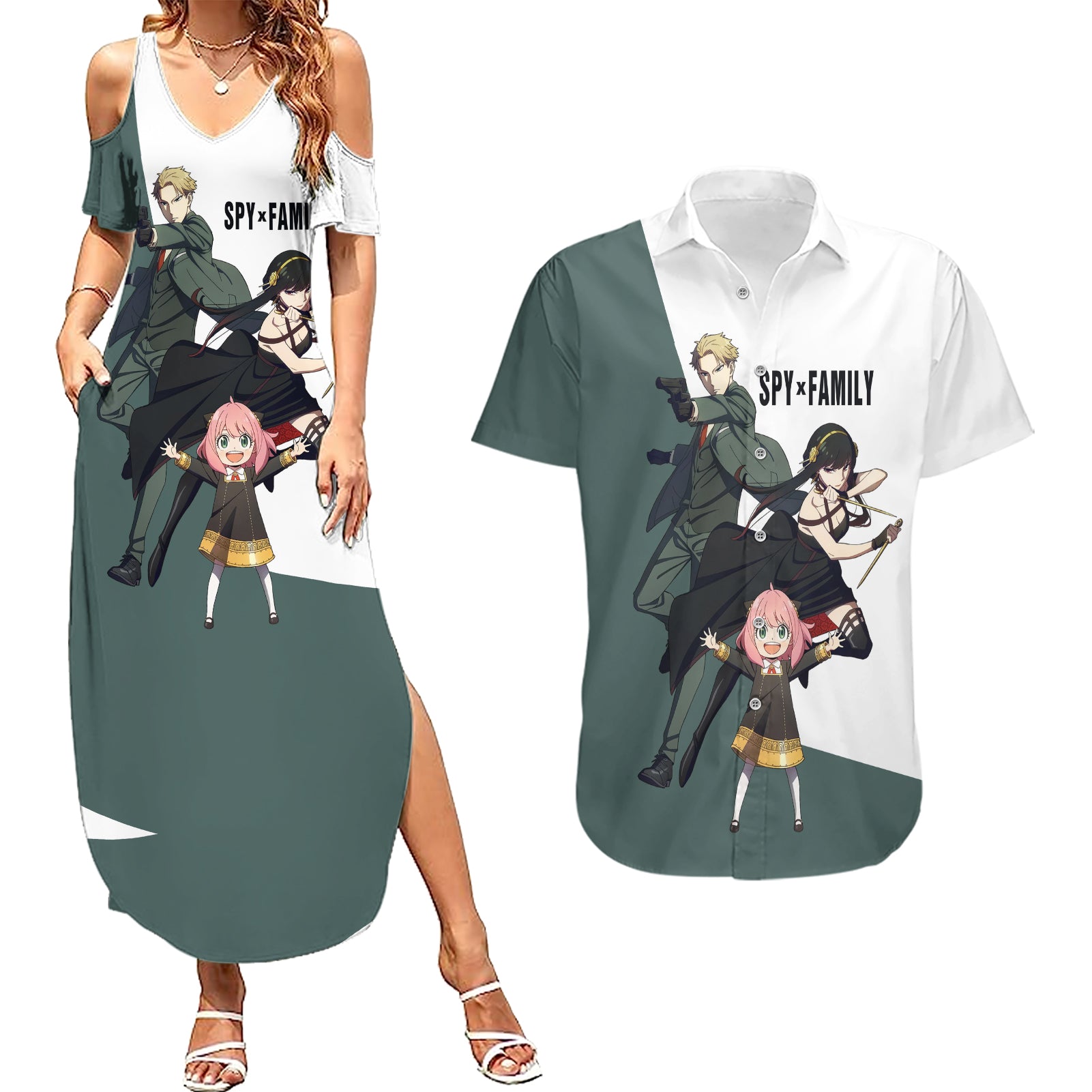 SpyxFamily - Funny Family Couples Matching Summer Maxi Dress and Hawaiian Shirt Anime Style