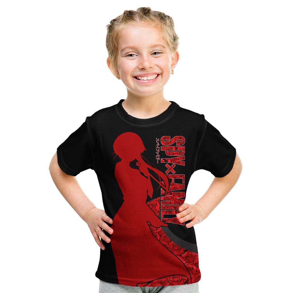 Yor Foger SpyxFamily Kid T Shirt Black And Roses Anime Style