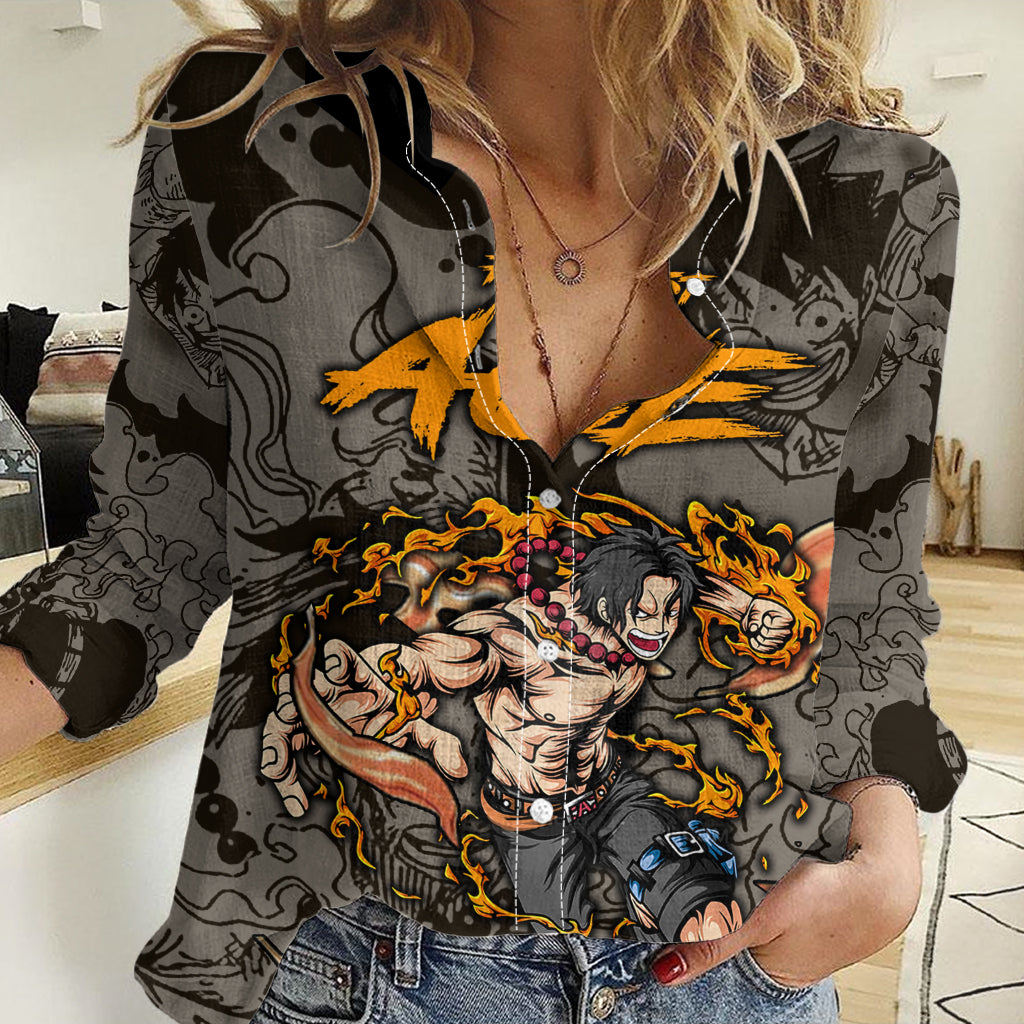 Portgas D.Ace - Fire Fist Of One Piece Women Casual Shirt Anime Mix Manga Style