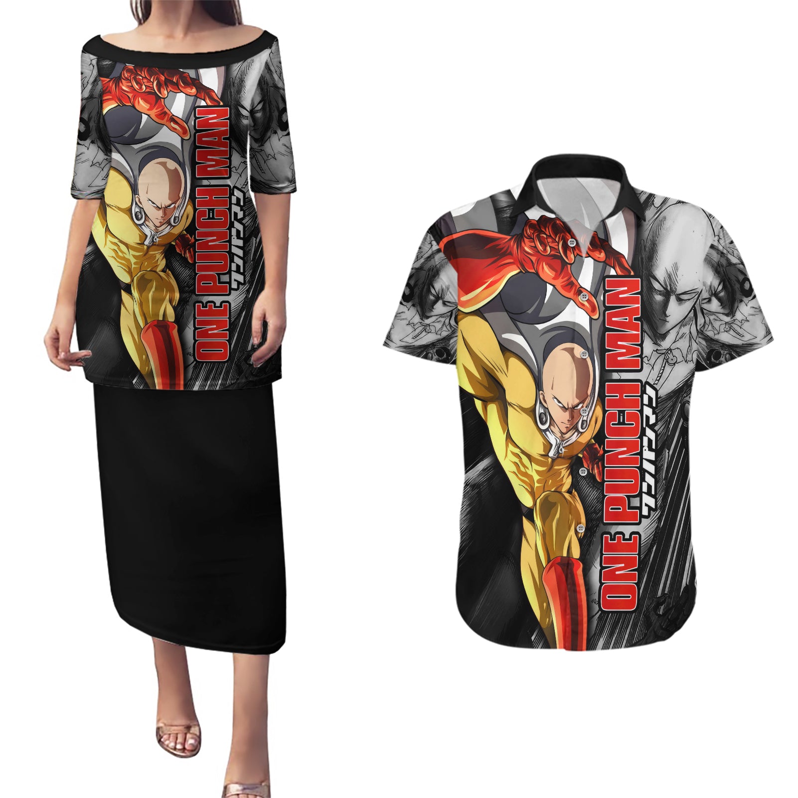 Saitama - One Punch Man Couples Matching Puletasi and Hawaiian Shirt Anime Mix Manga Style