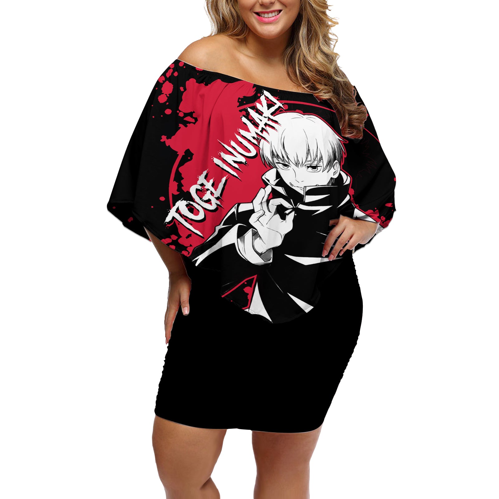 Toge Inumaki Jujutsu Kaisen Off Shoulder Short Dress Manga Style Art