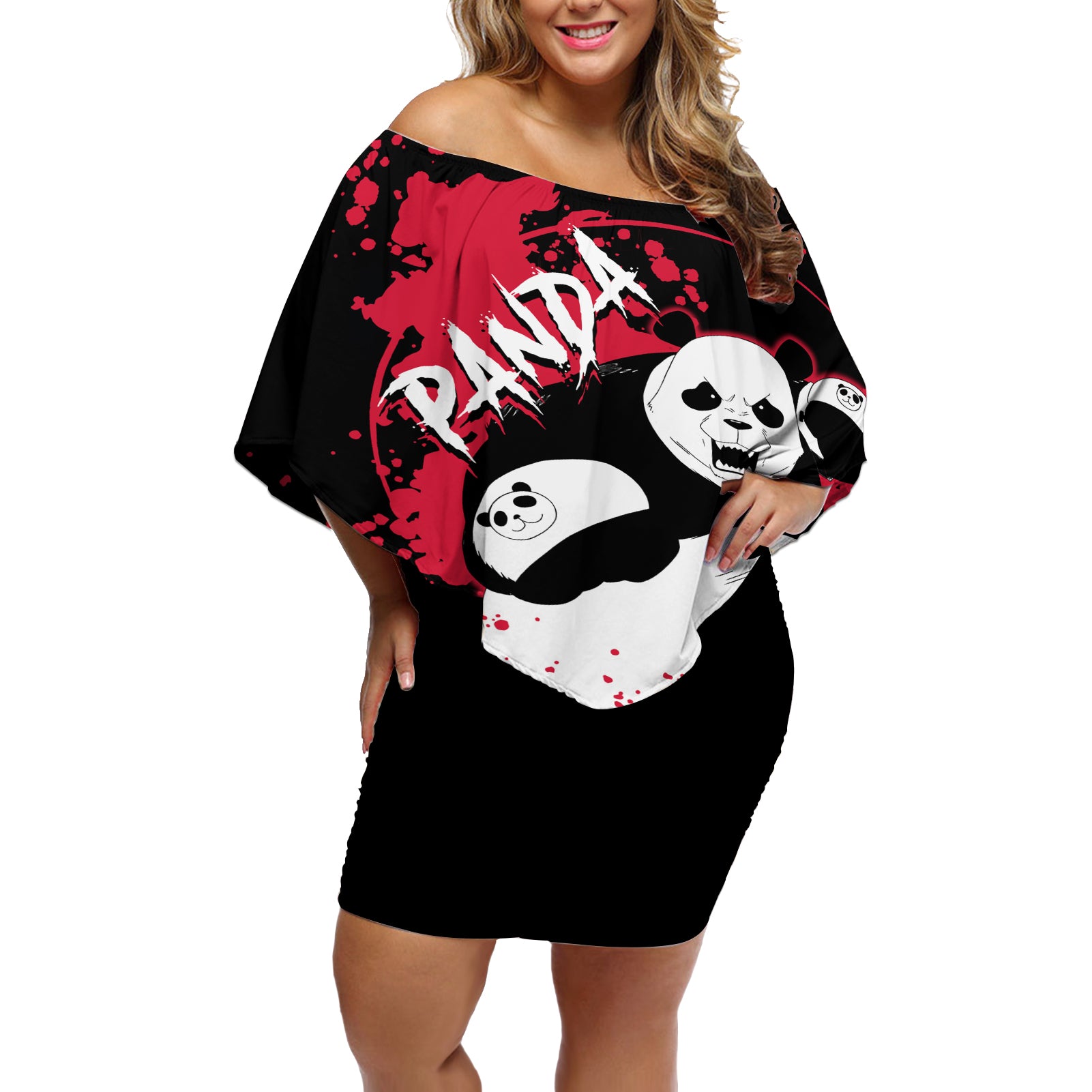 Panda Jujutsu Kaisen Off Shoulder Short Dress Manga Style Art