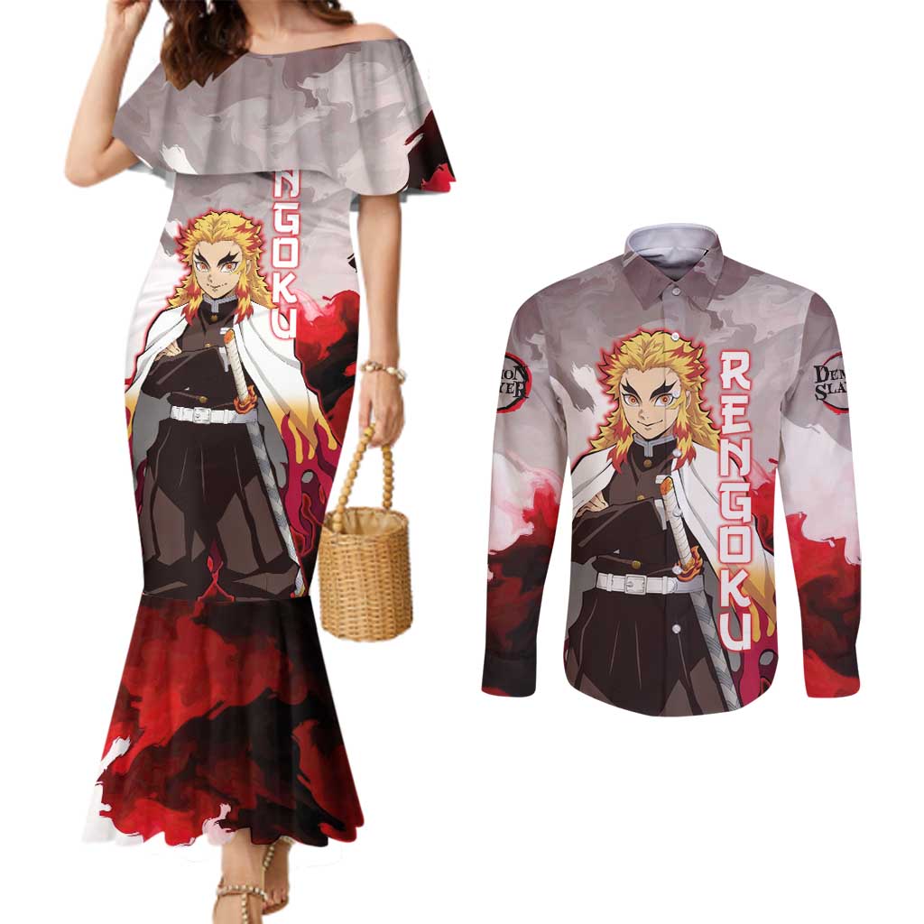 Rengoku Kyoujurou - Demon Slayer Couples Matching Mermaid Dress and Long Sleeve Button Shirt Anime Style