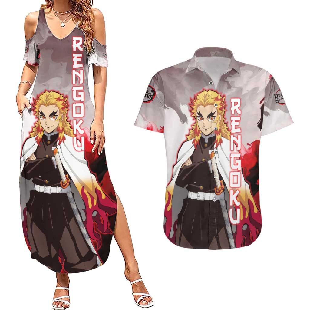 Rengoku Kyoujurou - Demon Slayer Couples Matching Summer Maxi Dress and Hawaiian Shirt Anime Style