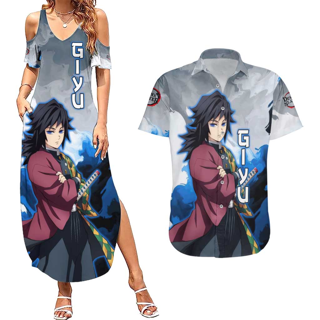 Giyu Tomioka - Demon Slayer Couples Matching Summer Maxi Dress and Hawaiian Shirt Anime Style