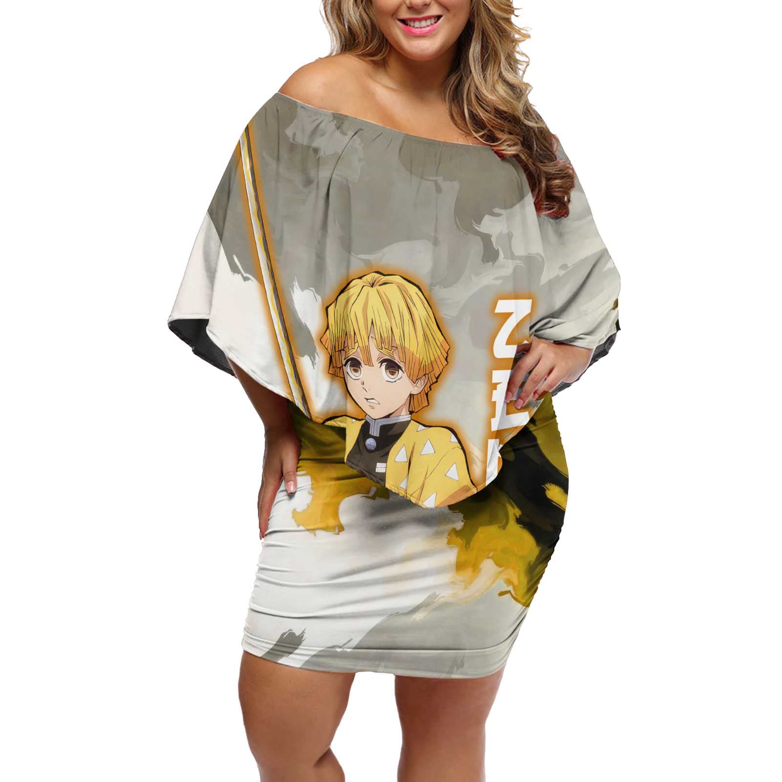 Zenitsu Agatsuma - Demon Slayer Off Shoulder Short Dress Anime Style