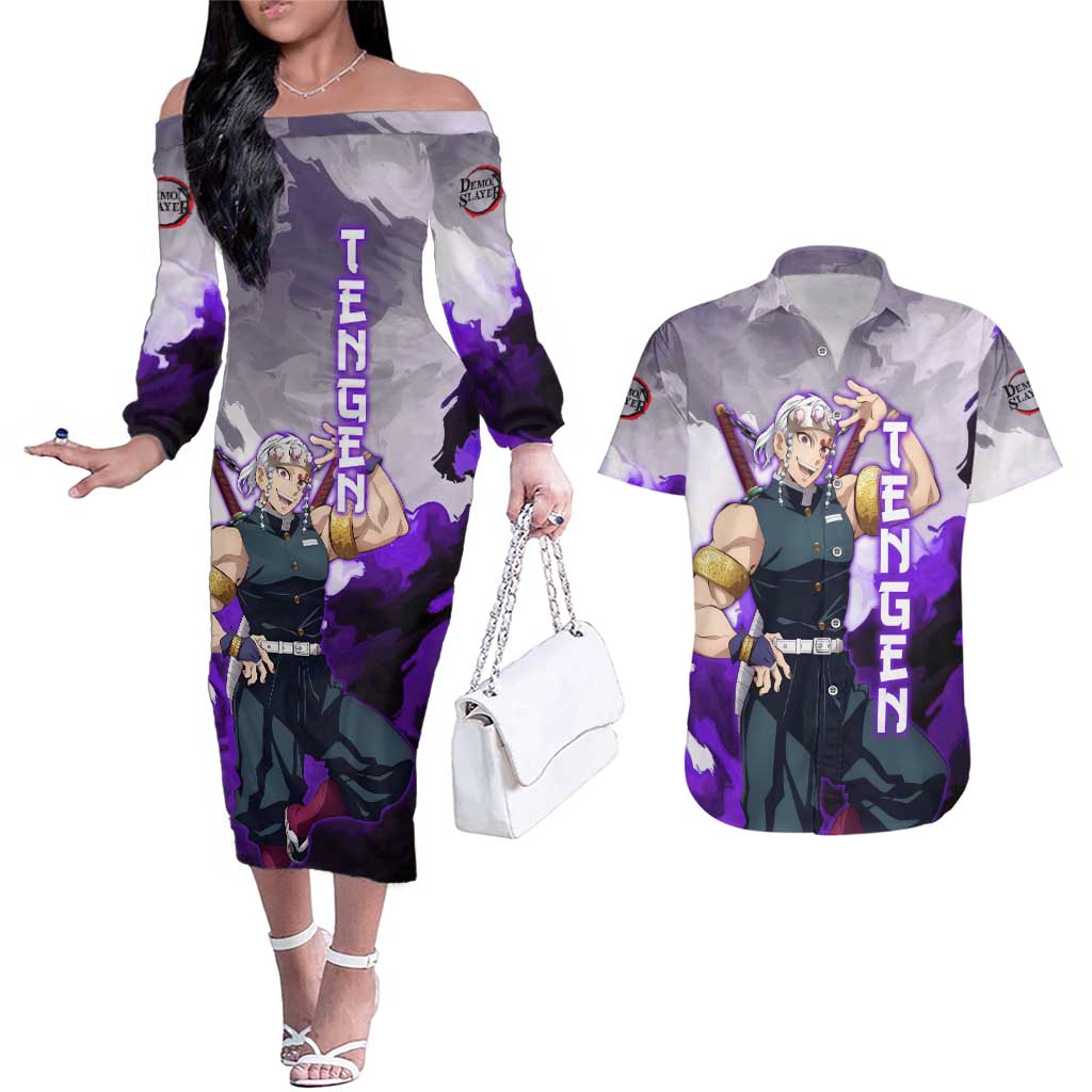 Tengen Uzui - Demon Slayer Couples Matching Off The Shoulder Long Sleeve Dress and Hawaiian Shirt Anime Style