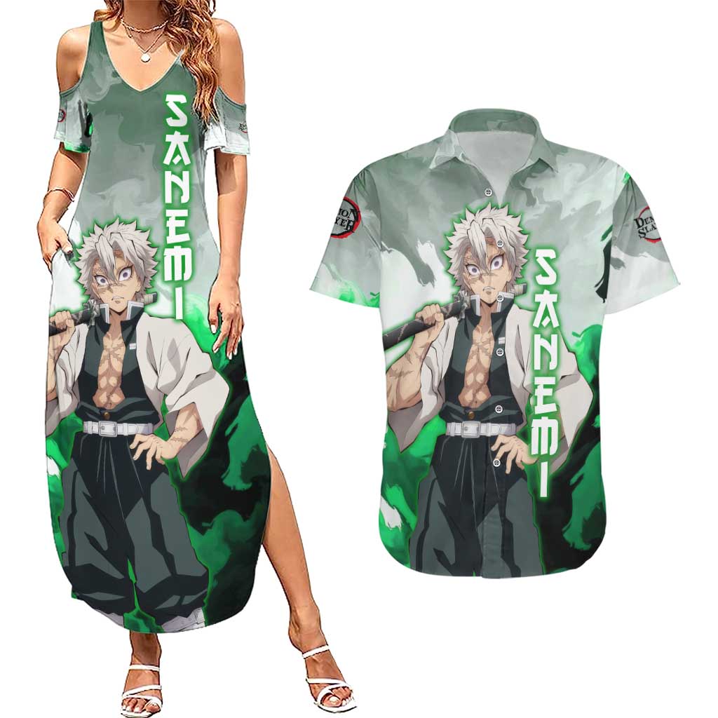 Sanemi Shinazugawa - Demon Slayer Couples Matching Summer Maxi Dress and Hawaiian Shirt Anime Style