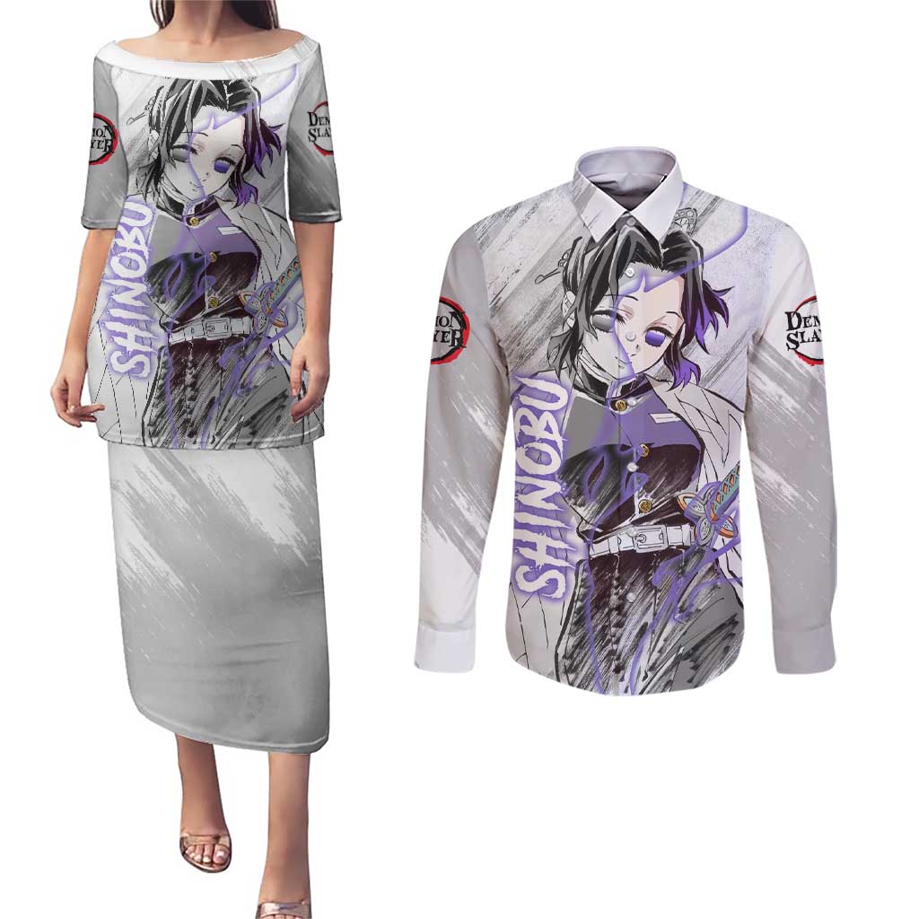 Shinobu Kochou - Semon Slayer Couples Matching Puletasi and Long Sleeve Button Shirt Anime Style