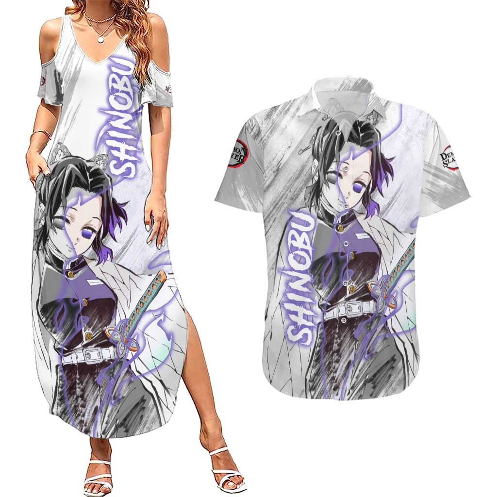 Shinobu Kochou - Semon Slayer Couples Matching Summer Maxi Dress and Hawaiian Shirt Anime Style