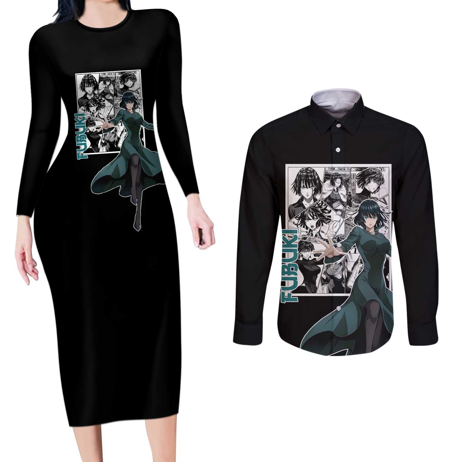 Fubuki - One Punch Man Couples Matching Long Sleeve Bodycon Dress and Long Sleeve Button Shirt Anime Mix Manga Style