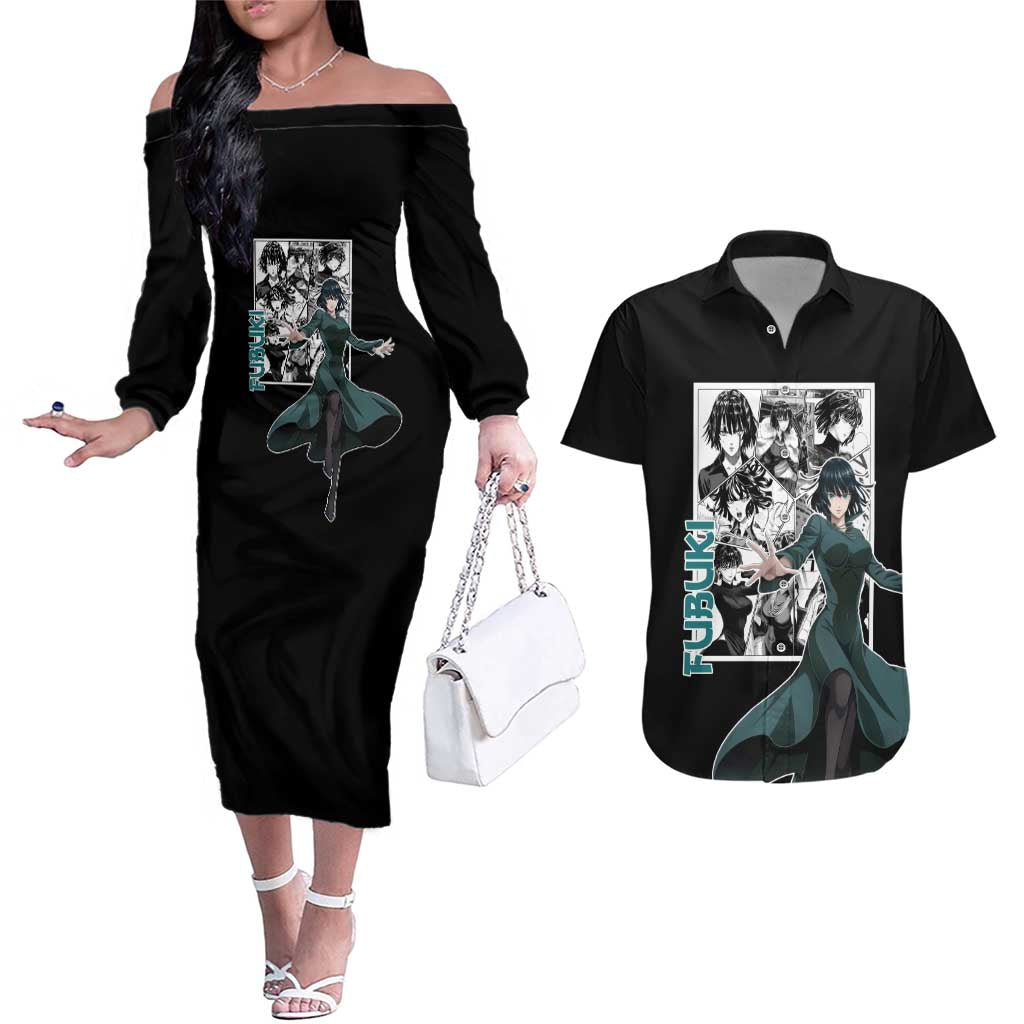 Fubuki - One Punch Man Couples Matching Off The Shoulder Long Sleeve Dress and Hawaiian Shirt Anime Mix Manga Style