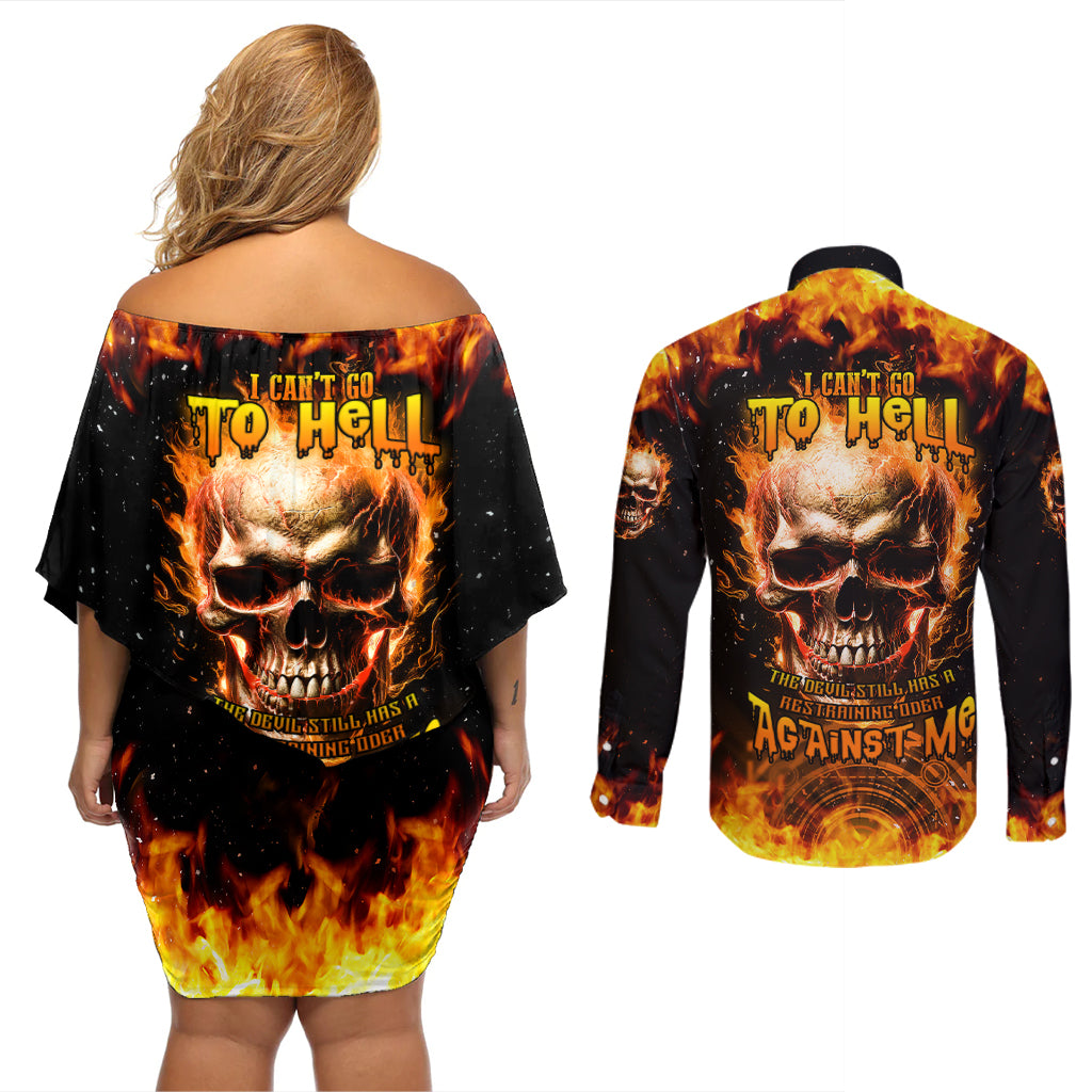 magic-fire-skull-couples-matching-off-shoulder-short-dress-and-long-sleeve-button-shirts-i-cant-go-to-hell-the-devil-still-has-a-rest-training-oder-against-me