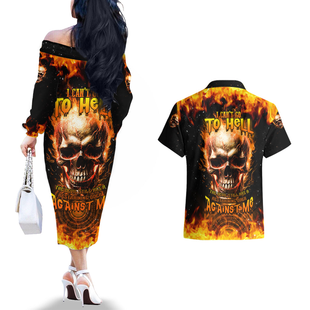 magic-fire-skull-couples-matching-off-the-shoulder-long-sleeve-dress-and-hawaiian-shirt-i-cant-go-to-hell-the-devil-still-has-a-rest-training-oder-against-me