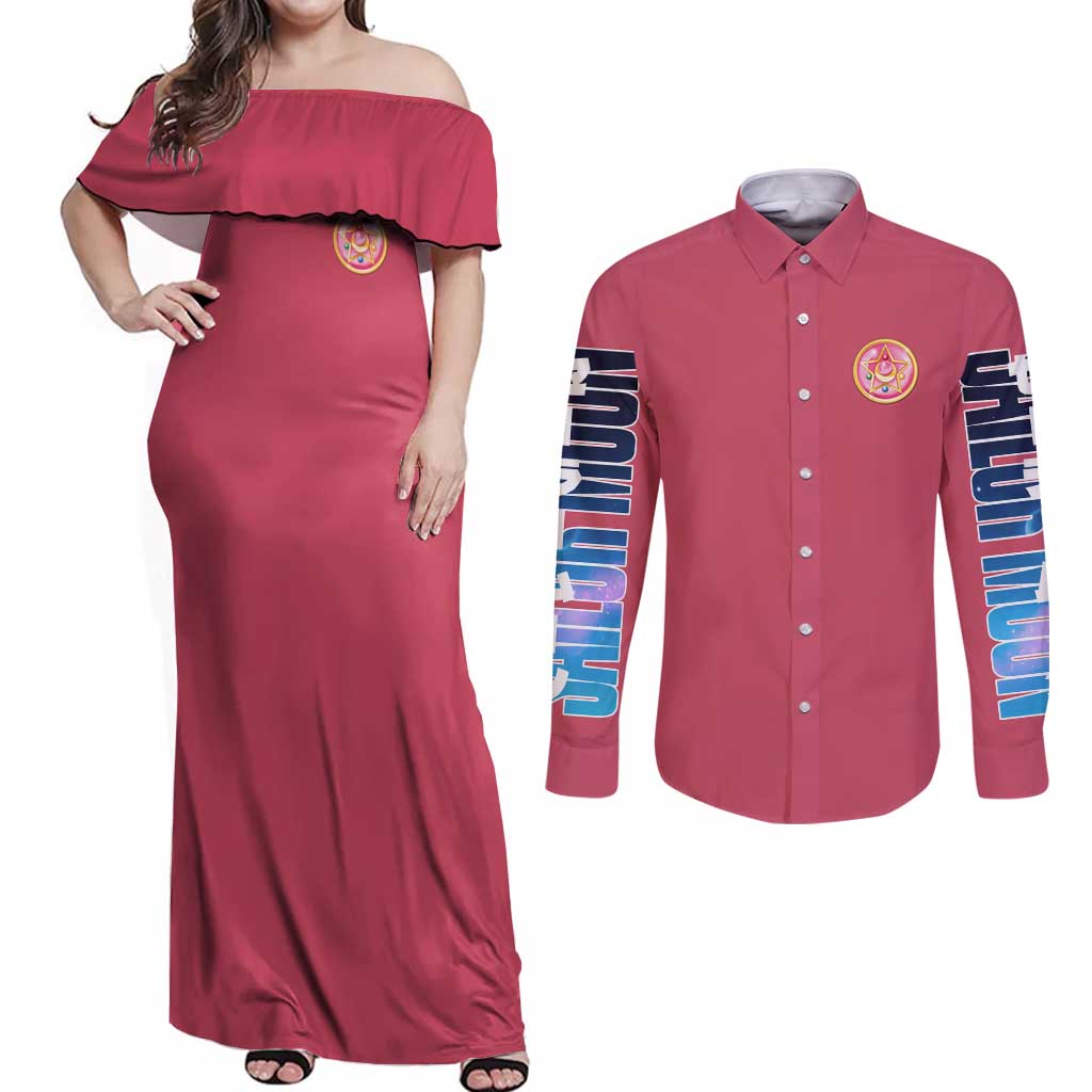 Sailor Scouts Sailor Moon Couples Matching Off Shoulder Maxi Dress and Long Sleeve Button Shirt Anime Style