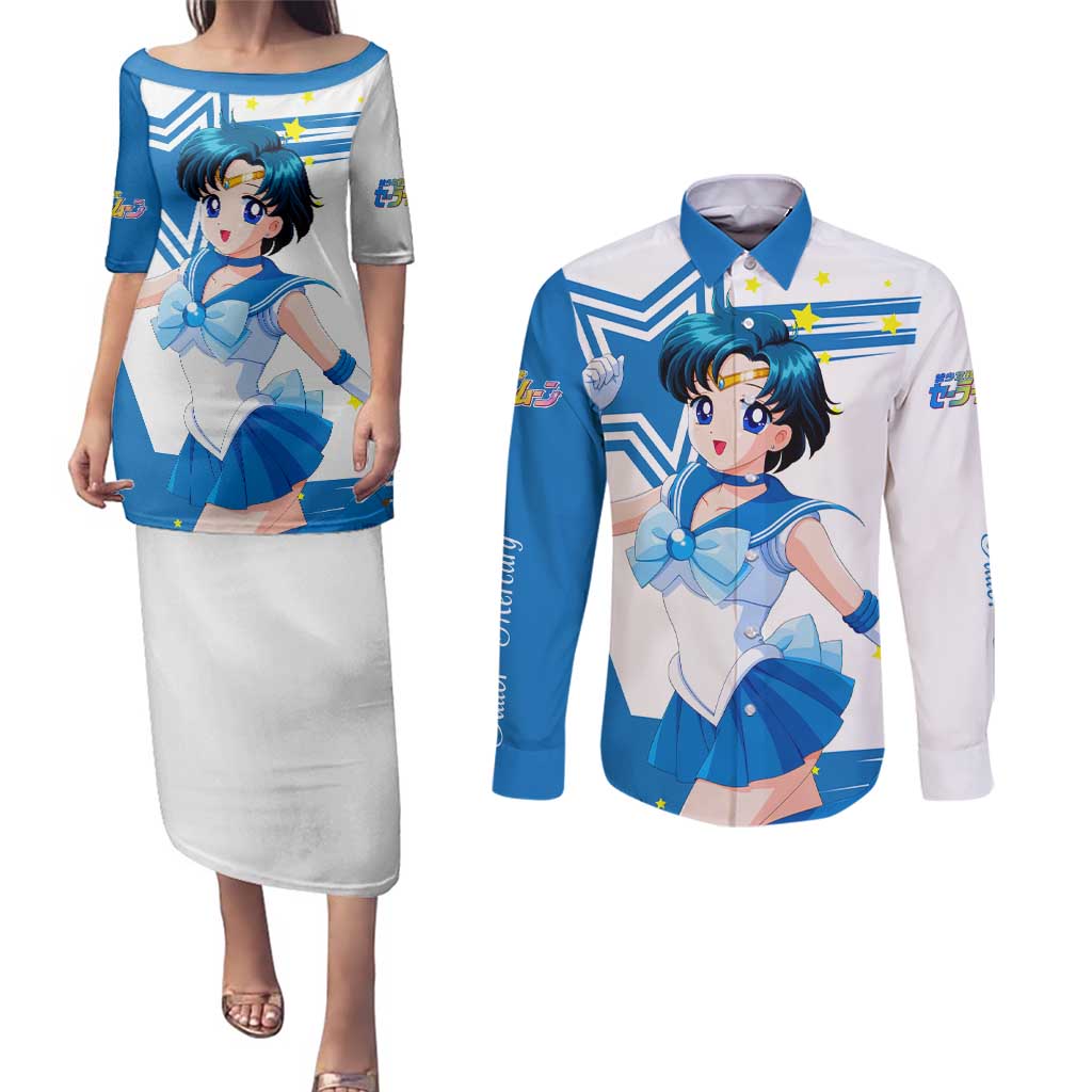 Sailor Mercury - Sailor Moon Couples Matching Puletasi and Long Sleeve Button Shirt Anime Style