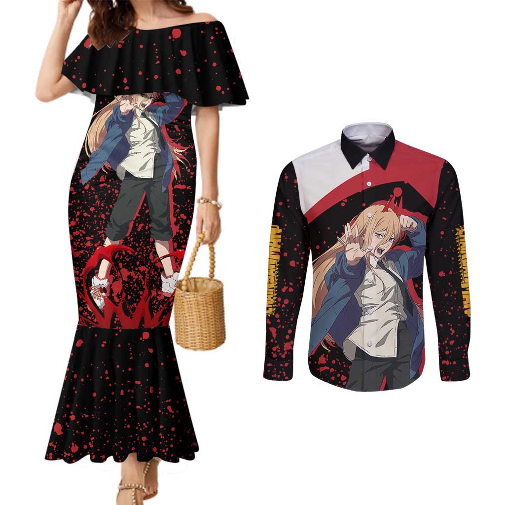 Power - Chainsaw Man Couples Matching Mermaid Dress and Long Sleeve Button Shirt Anime Style