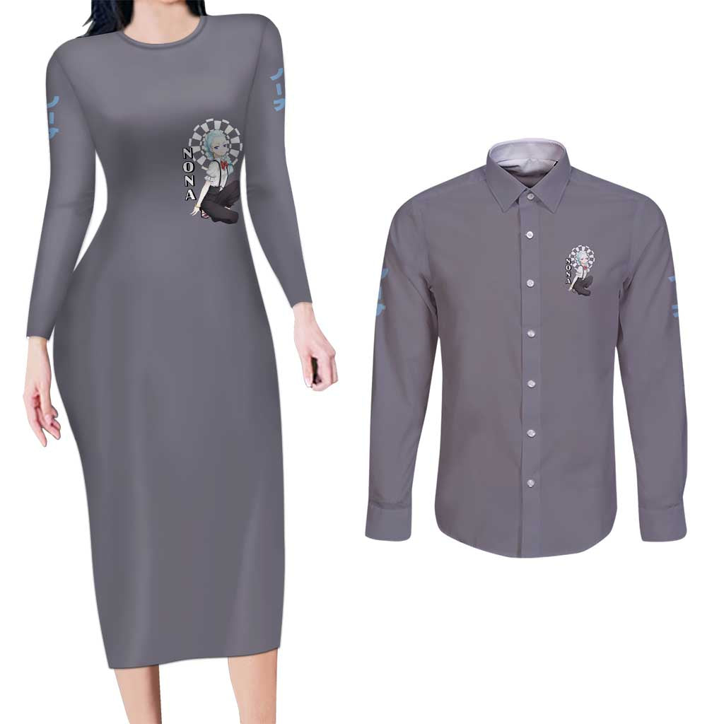 Nona - Death Parade Couples Matching Long Sleeve Bodycon Dress and Long Sleeve Button Shirt Anime Style