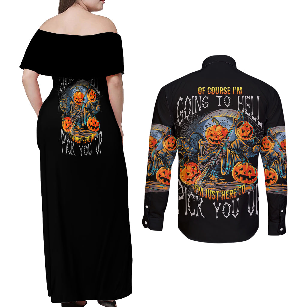 of-course-im-going-to-hell-skull-pumpkin-halloween-couples-matching-off-shoulder-maxi-dress-and-long-sleeve-button-shirt