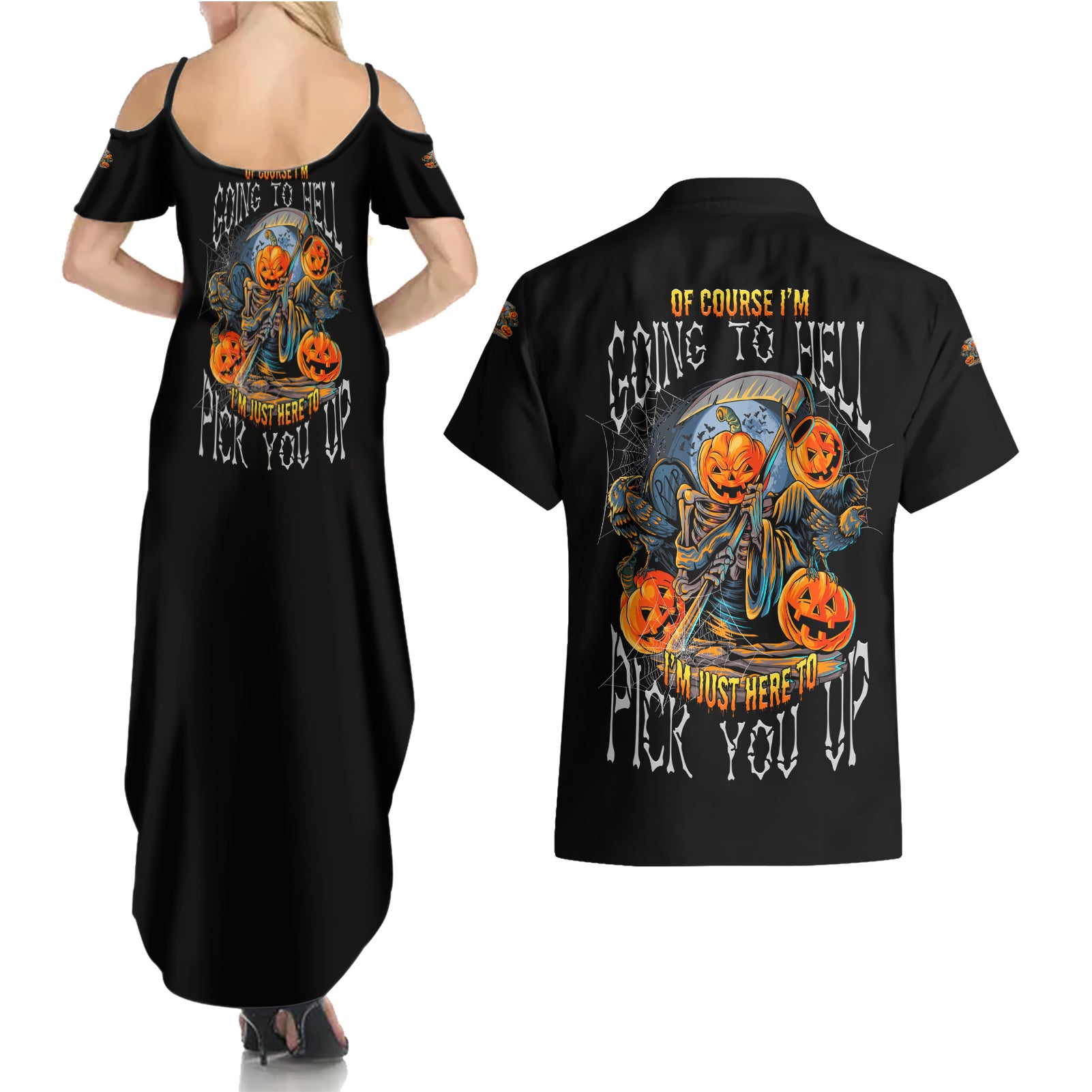 of-course-im-going-to-hell-skull-pumpkin-halloween-couples-matching-summer-maxi-dress-and-hawaiian-shirt