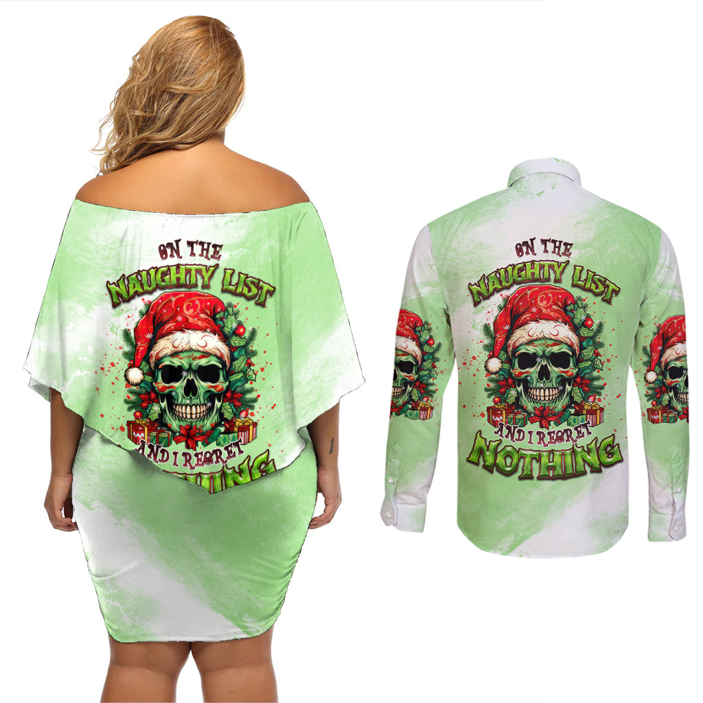 on-the-naughty-list-skull-christmas-couples-matching-off-shoulder-short-dress-and-long-sleeve-button-shirt