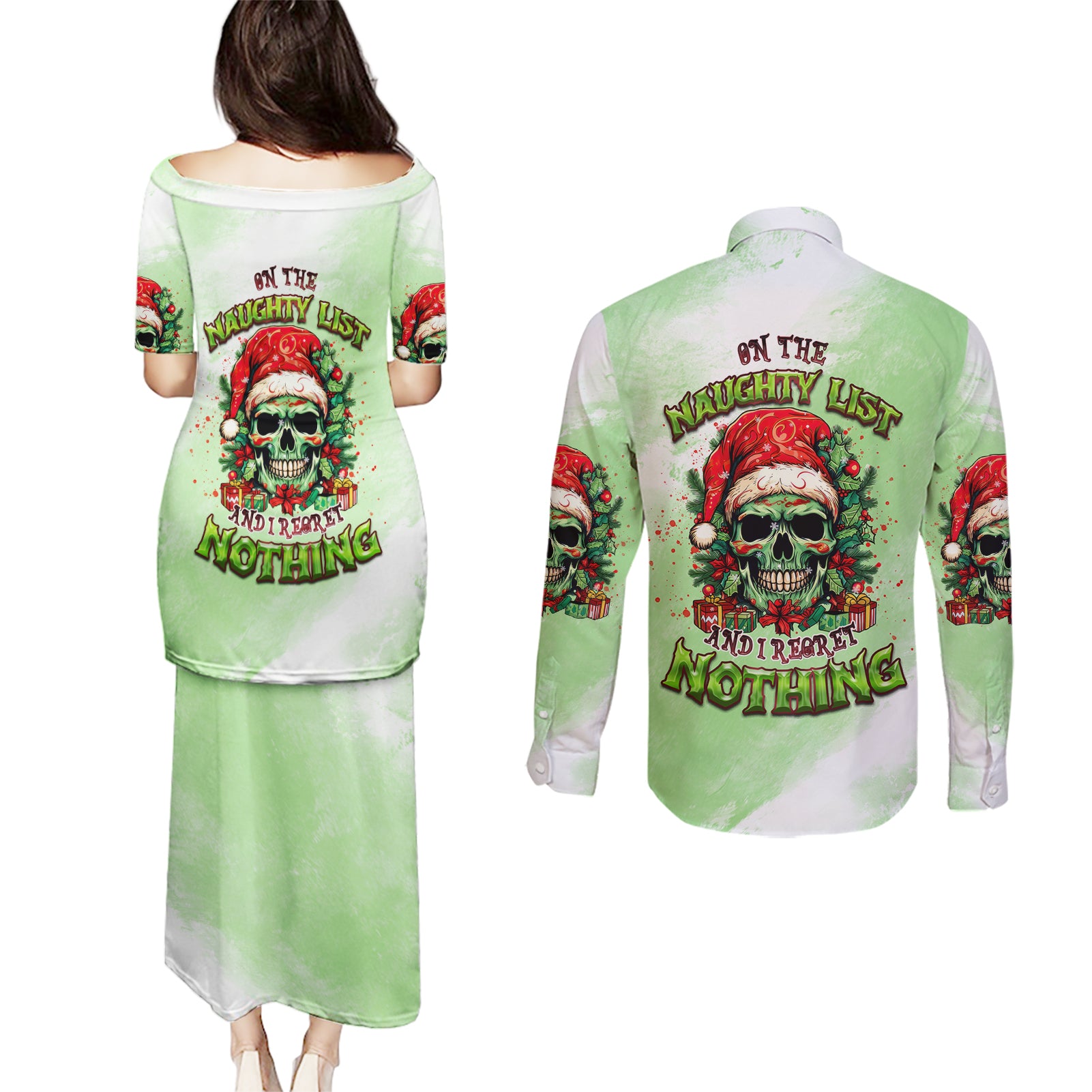 on-the-naughty-list-skull-christmas-couples-matching-puletasi-dress-and-long-sleeve-button-shirt