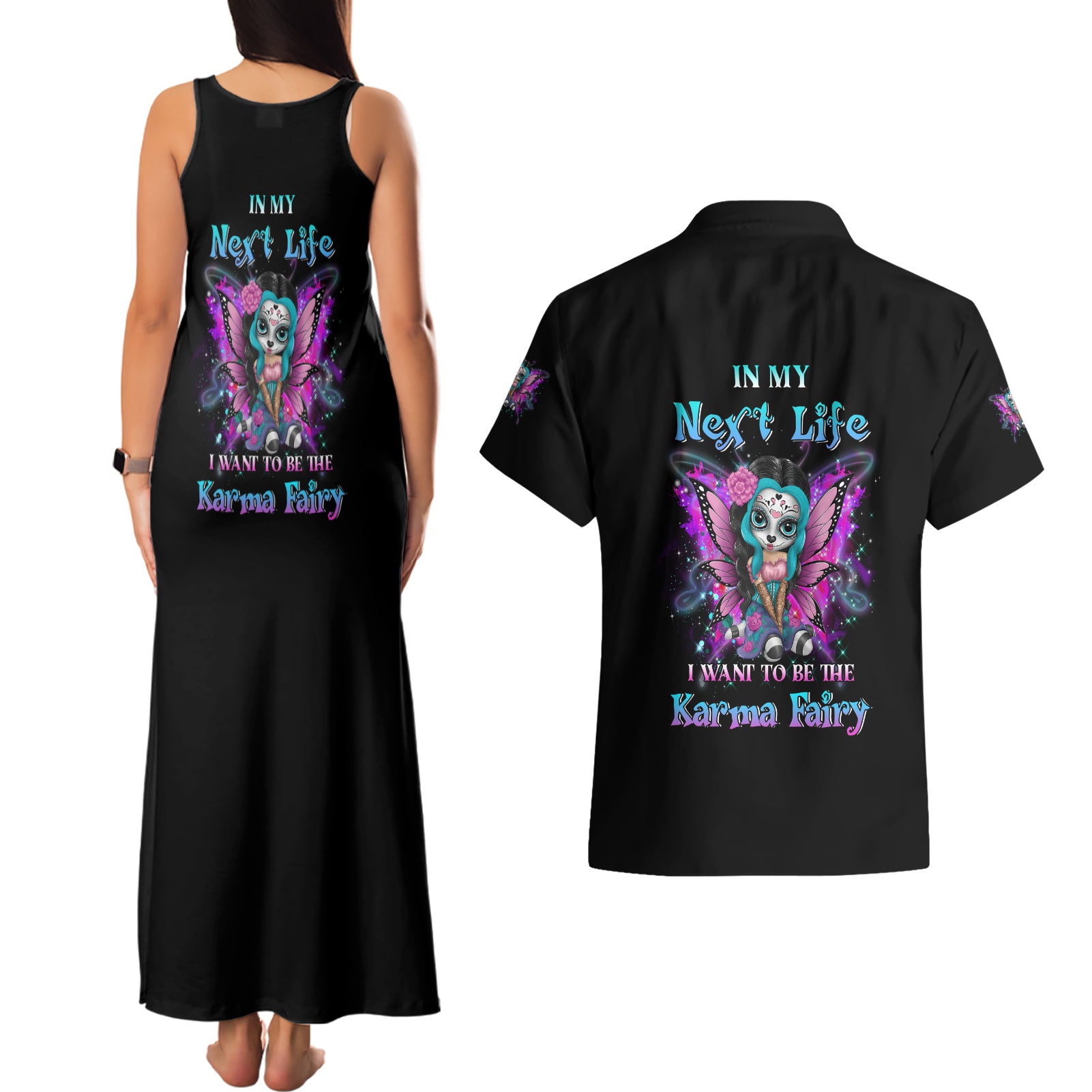 karma-fairy-sugar-skull-couples-matching-tank-maxi-dress-and-hawaiian-shirt