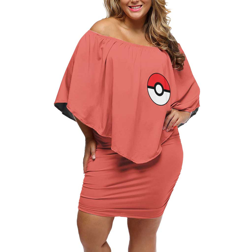 Fire Type Poke Off Shoulder Short Dress Japan Anime Style