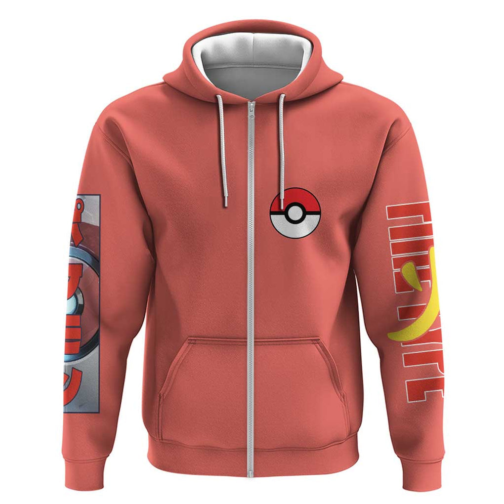 Fire Type Poke Zip Hoodie Japan Anime Style